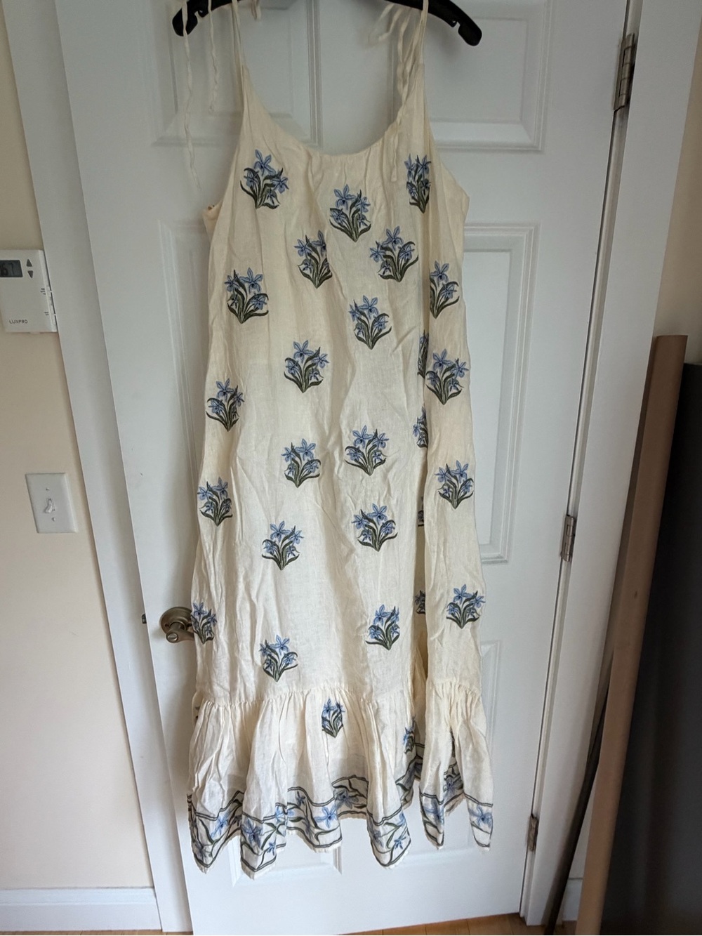 Agua by Agua Bendita Bossa Neck Maxi Dress Blue Floral Embroidery $1300 - Picture 4 of 13